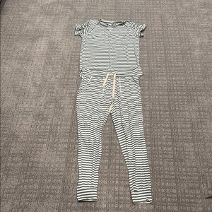 Women’s cream and green stripes a pajamas. In great condition